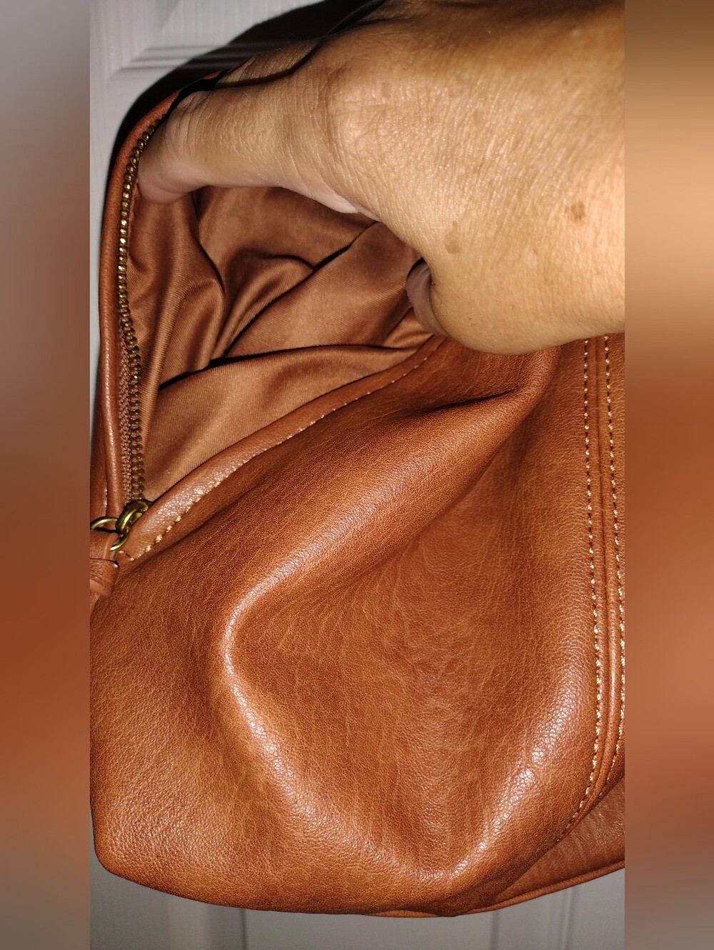 Women's Vegan Leather Hobo Bag in Cognac Brown - Picture 3 of 5